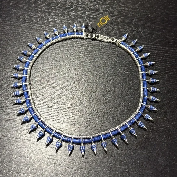 Noir Jewelry Lapis Stone Rhodium-Plated Spike “Rippling Water” Necklace - NWT